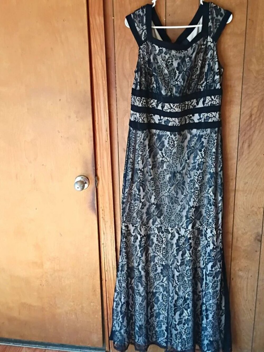 MELROSE Womens Black Beige Floral Lace Maxi Dress Sleeveless Size 14